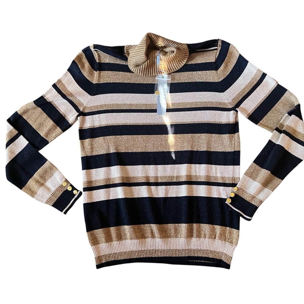 Joseph A Black / Gold / Tan Stripe Turtleneck Sweater Women’s MED petite NWT